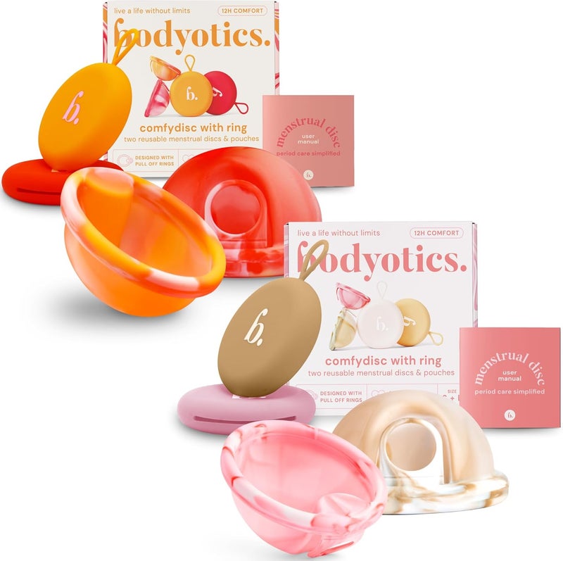 Bodyotics Reusable Menstrual Disc Value Pack (Set of 4) - Wear Up to 12 Hours - Sustainable Alternative to Cups, Tampons, and Pads - Leak-Proof Design for Light or Heavy Flows - Small & Large Sizes - Image 1